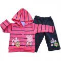Girls Peppa Pig hooded fleece outfit set - stripe Hot pink