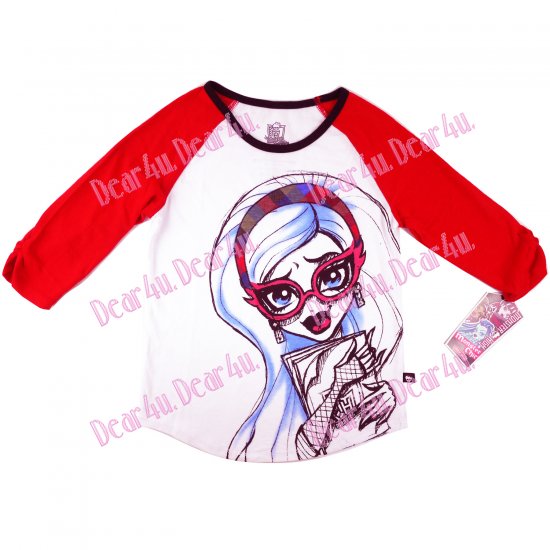 Girls Monster High tee with three-quarter sleeve - red - Click Image to Close