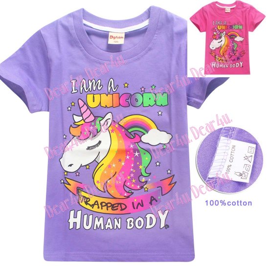 Girls Unicorn short sleeve tee t-shirt - hot pink - Click Image to Close