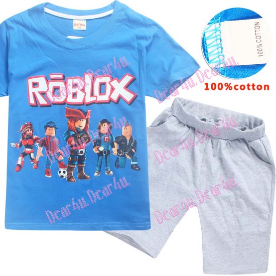 Boys ROBLOX short sleeve set pjs 100% cotton - blue - Click Image to Close