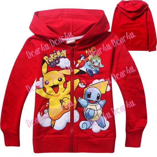 Boys Pokemon GO red cotton thin jacket with zip and hoodie - Click Image to Close