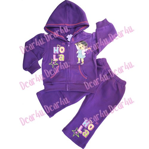 Girls DORA Ho La Hoodie stripe Tracksuit zip outfit - purple - Click Image to Close