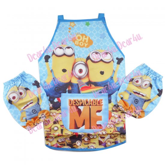 Boys kichen chef craft cooking apron with sleeves - Minion - Click Image to Close