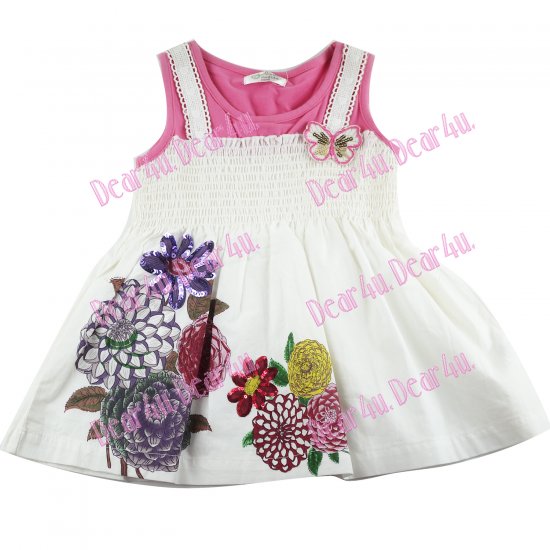 baby Girls butterfly flower dress pink and lime - Click Image to Close