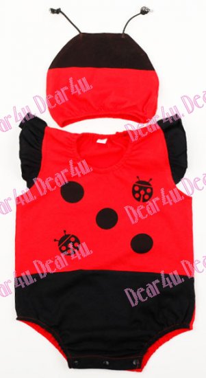 Unisex baby cotton Romper with hat - ladybug - Click Image to Close