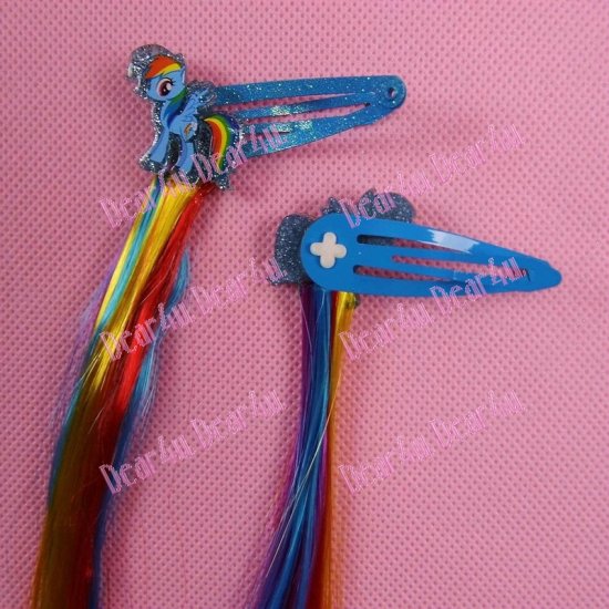 My Little Pony Girls Hair Clips with hair Multiple Colours(pair) - Click Image to Close