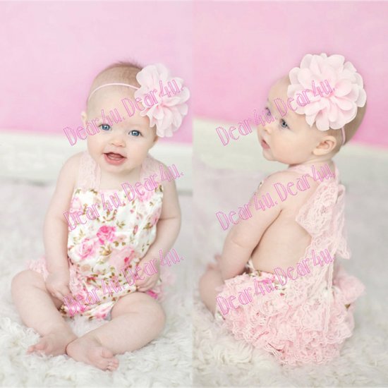 Baby Girls Floral Rompers Lace belt backless Cute Romper - Click Image to Close