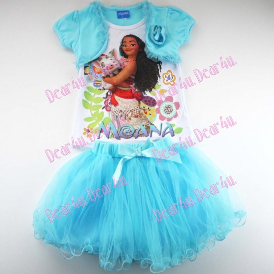 Girls MOANA party outfit top with blue tutu dress - Click Image to Close