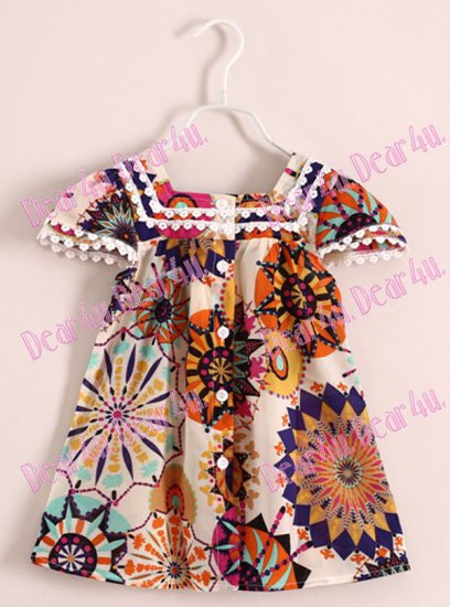 Girls Vintage Floral Chiffon Lace Frilled Ruffle party dress - Click Image to Close