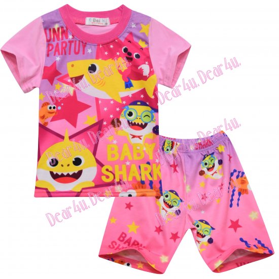 baby Girls Baby shark short sleeve set pjs set - Click Image to Close