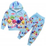 Boys girls hoodie top with pants outfit set - Baby Shark blue