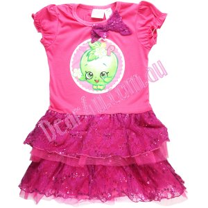 Girls Shopkins hot pink dress with 3d bow tutu layers