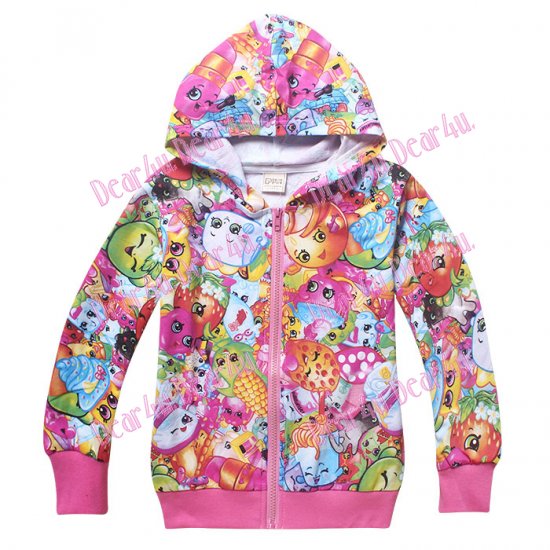 Girls cotton thin hoodie jacket - shopkins pink - Click Image to Close