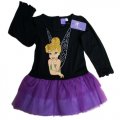 Girls Tinkerbell long sleeve black one piece dress - purple