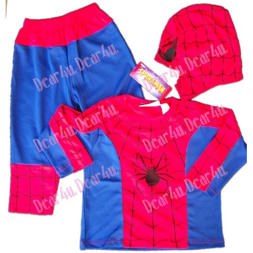 Spiderman Costume party dress up with Mask 3pcs Red Blue - Click Image to Close