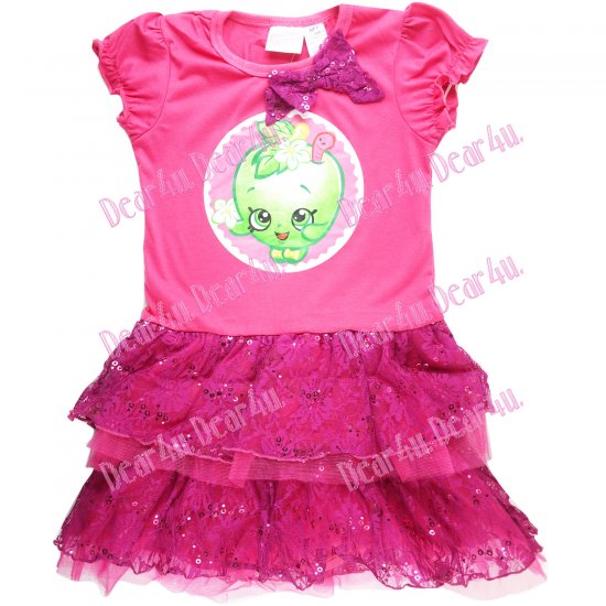 Girls Shopkins hot pink dress with 3d bow tutu layers - Click Image to Close