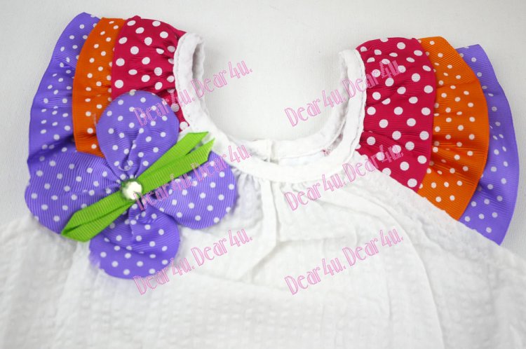Girls summer 3d flower seersucker top with dotty pants - Minnie - Click Image to Close