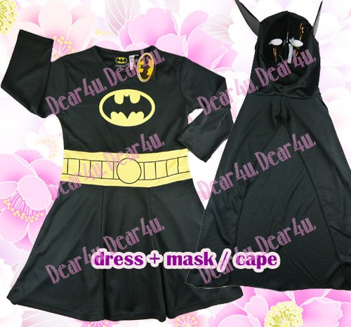 Batman girls dress Costume party dress up with Mask 2pcs black - Click Image to Close