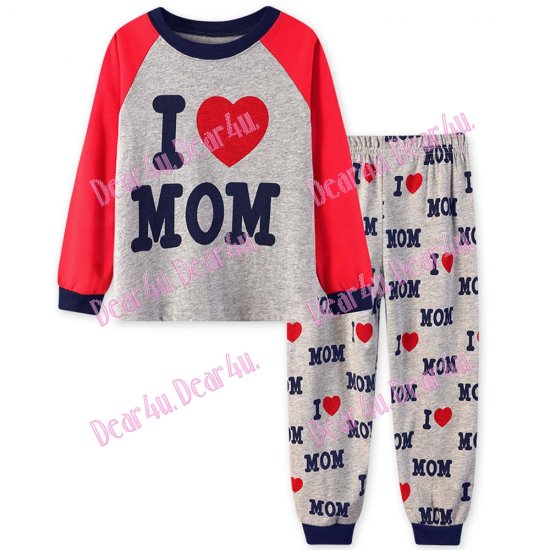 Babies boys girls long sleeve cotton 2pcs pyjama - I love Mum - Click Image to Close