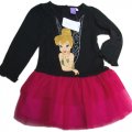 Girls Tinkerbell long sleeve black one piece dress - hot pink