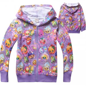 Girls cotton thin hoodie jacket - shopkins purple