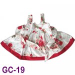 Girls red flower slipper dress - rose on white for baby