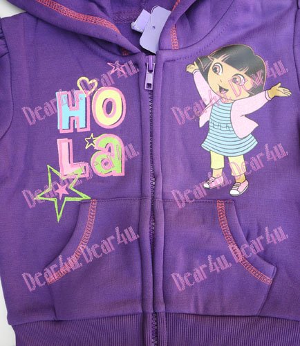 Girls DORA Ho La Hoodie stripe Tracksuit zip outfit - purple - Click Image to Close