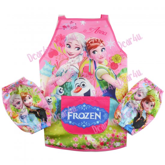 Girls kichen chef craft cooking apron with sleeves - frozen pink - Click Image to Close