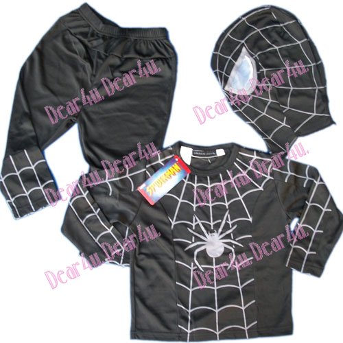 Spiderman Costume party dress up with Mask 3pcs black - Click Image to Close