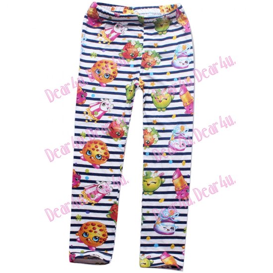 Girls Pants Legging Tight pants - Shopkins white stripe - Click Image to Close