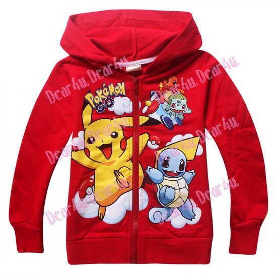 Boys Pokemon GO red cotton thin jacket with zip and hoodie - Click Image to Close