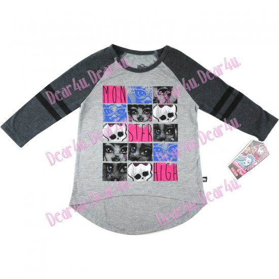 Girls Monster High tee with three-quarter sleeve - grey - Click Image to Close
