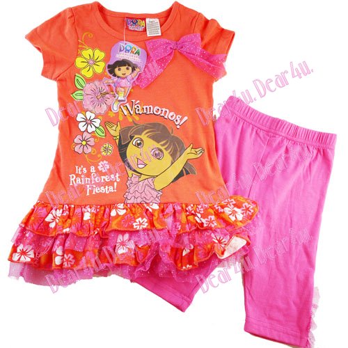 Girls Dora Rainforest Fiesta Orange top tutu with leggings - Click Image to Close