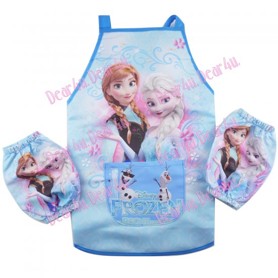 Girls kichen chef craft cooking apron with sleeves - frozen blue - Click Image to Close