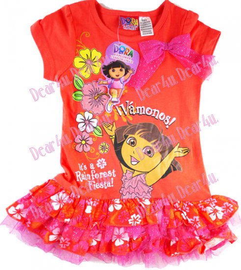 Girls Dora Rainforest Fiesta Orange top tutu with leggings - Click Image to Close