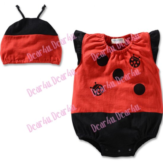 Unisex baby cotton Romper with hat - ladybug - Click Image to Close