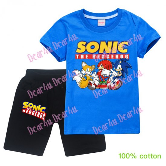 Boys Sonic the hedgehog 100% cotton short sleeve pjs outfit - Click Image to Close