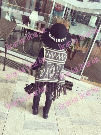 Girls Geometry Crochet Tassel Capes Poncho Sweaters Loose Casual - Click Image to Close