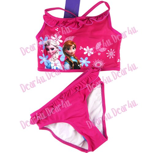 Girls FROZEN Elsa & Anna purple swimming wear - pink 2pcs - Click Image to Close