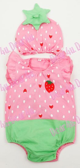 Unisex baby cotton Romper with hat - strawberry - Click Image to Close
