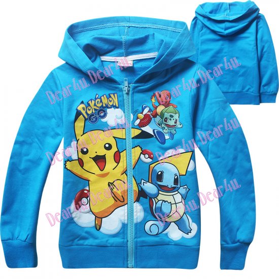 Boys Pokemon blue cotton thin jacket with zip and hoodie - Click Image to Close