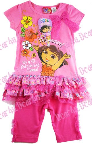 Girls Dora Rainforest Fiesta Pink top tutu with leggings - Click Image to Close
