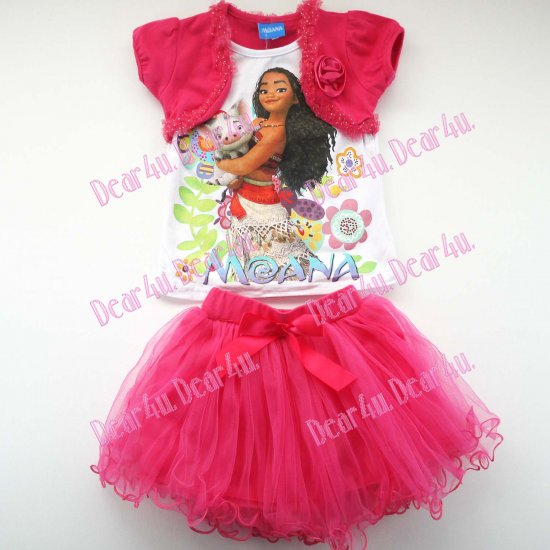 Girls MOANA party outfit top with pink tutu dress - Click Image to Close