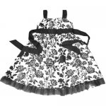 Girls black floral yoke dress with ribbon