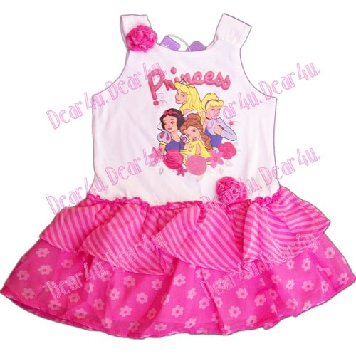 Girls summer Princess dress with 3D flower - pink - Click Image to Close