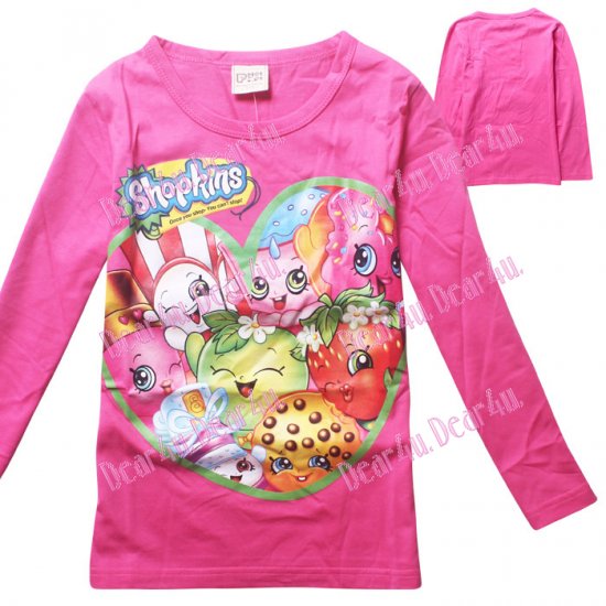 Girls Shopkins cotton long sleeve top - pink - Click Image to Close