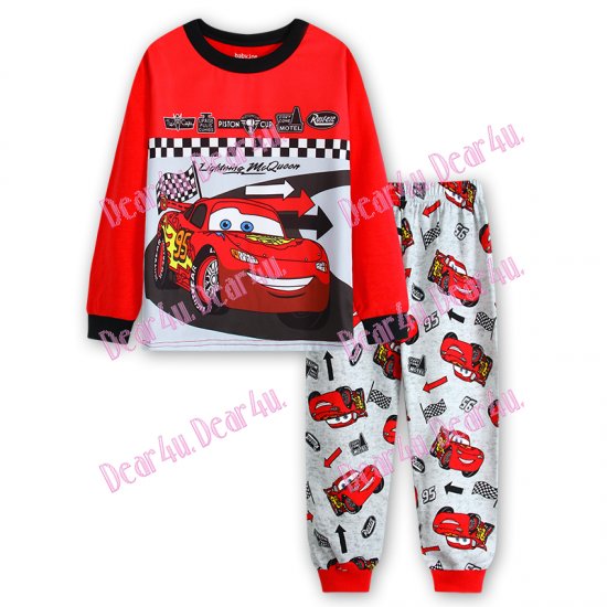 Babies boys long sleeve cotton 2pcs pyjama pjs - Car red - Click Image to Close