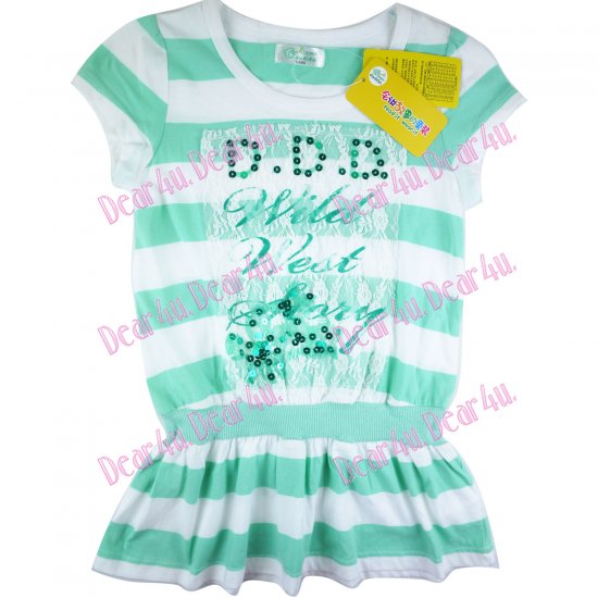 Girls "wild west story" green stripe dress - Click Image to Close