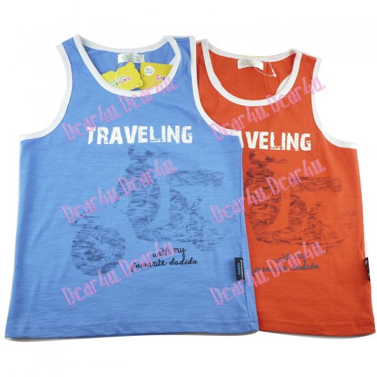 Boys singlet sleeveless shirt top tee - traveling - Click Image to Close