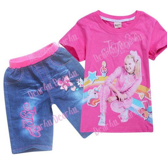 Girls Jojo Siwa top with denim pants - pink - Click Image to Close